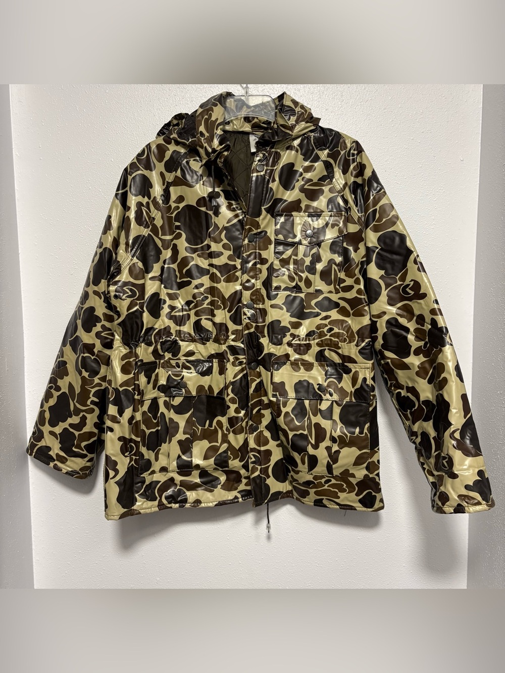 Vtg Duck Bay Frog Skin Camo PVC Rain Jacket Small Gorpcore Streetwear